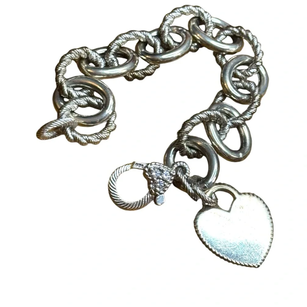 Judith Ripka Chain Bracelet Heart Charm Initial C Sterling Silver 925 CZ - Picture 2 of 8